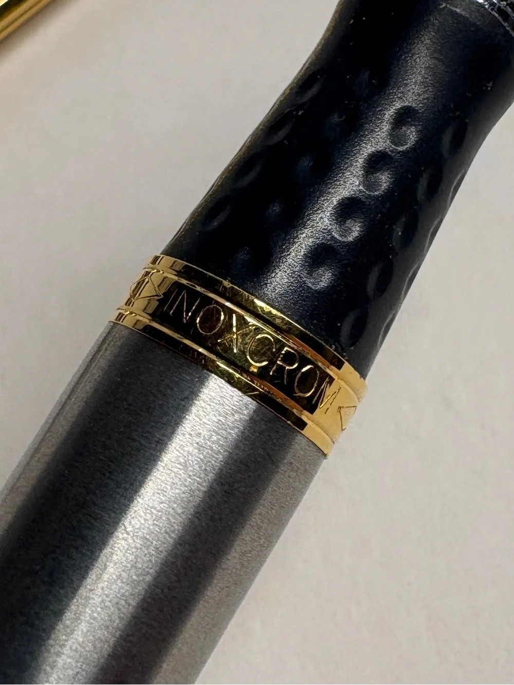 Vintage Inoxcrom Fountain Pen Silver Tone Gold Tone Trim Black Grip Spain